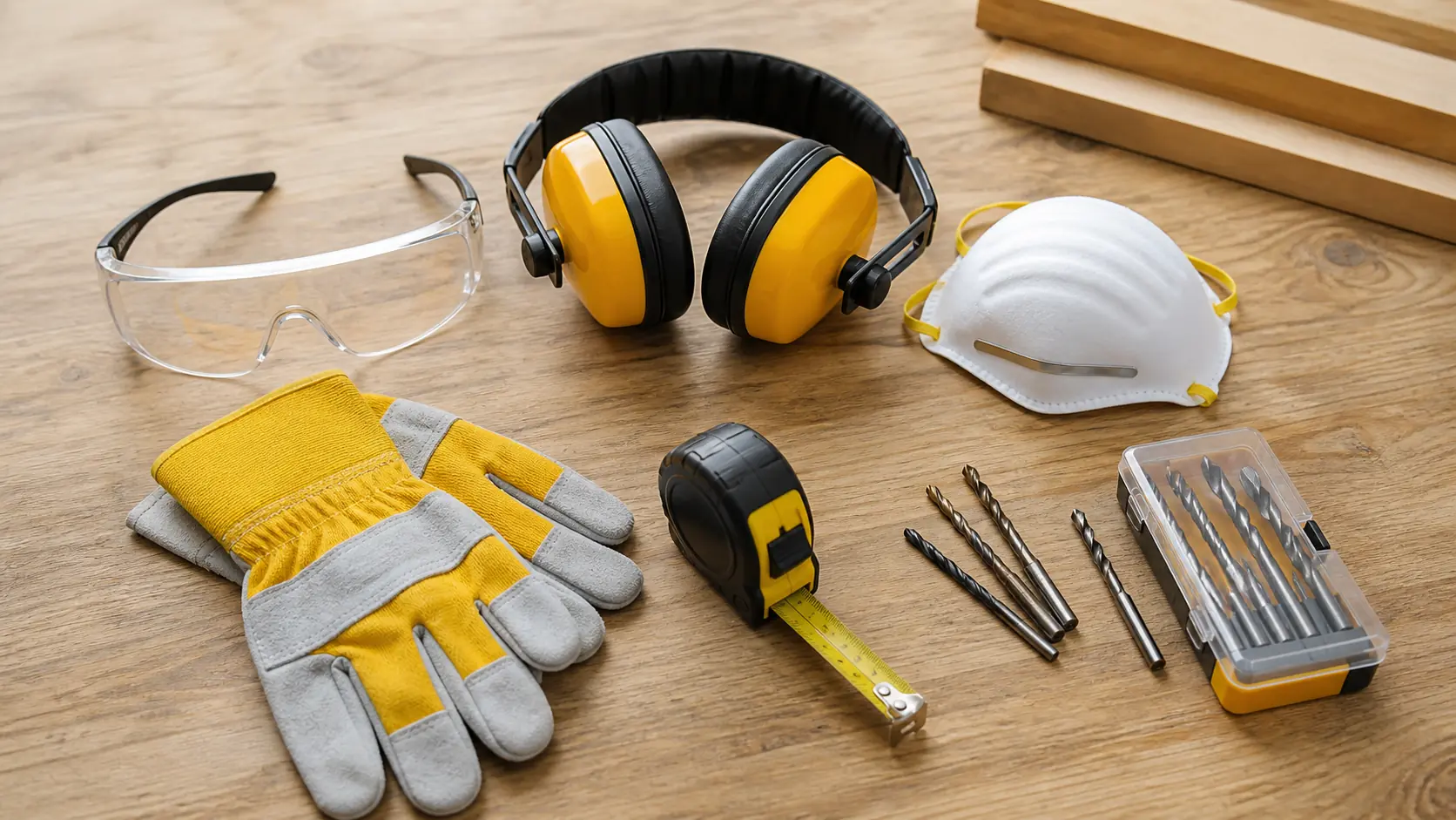 Lunettes, gants, casque anti-bruit et outils de protection